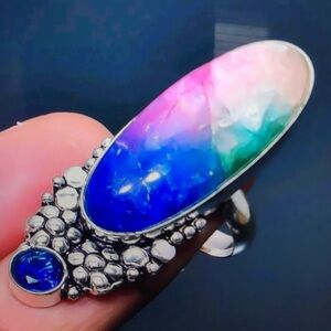 Solar Quartz Blue Topaz Stamped 925 Sterling Silver Ring